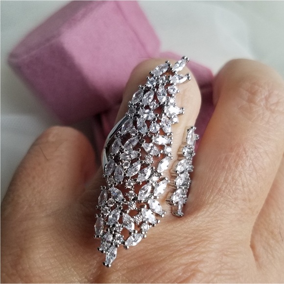 Swarovski Elements 925 Sterling Silver Marquis Statement Open Filigree Ring NEW - Picture 8 of 10